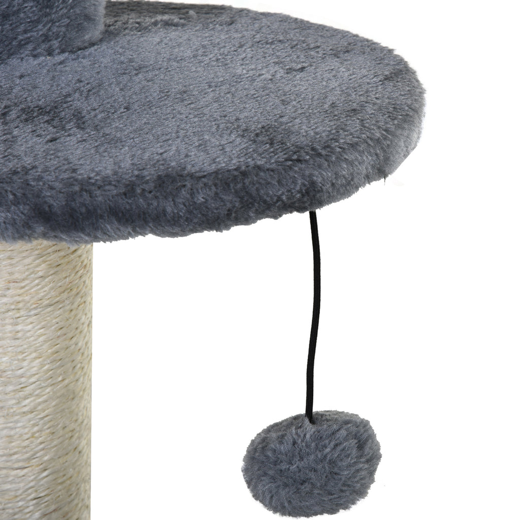Arbre à chats avec griffoirs grattoirs sisal naturel centre d'activités niche plateformes 2 jouets suspendus gris-8