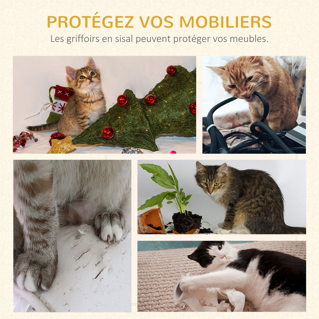Arbre à chats avec griffoirs grattoirs sisal naturel centre d'activités niche plateformes 2 jouets suspendus gris-4